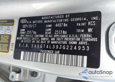 2018 Kia Optima Lx z USA, uszkodzony, nr VIN 5XXGT4L39JG224953